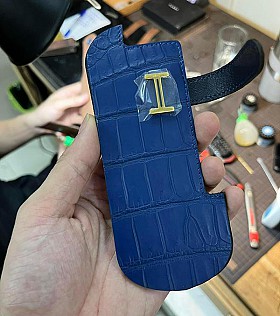 Bao Da Vertu Hermes Da Cá Sấu Xanh Navy