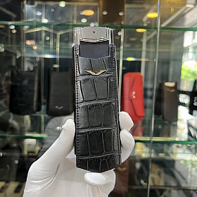 Bao Da Vertu Signature S Da Cá Sấu Đen Nắp Rút