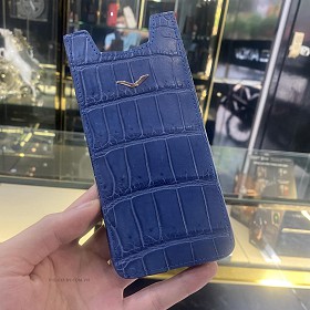 Bao Da Vertu Meta II Xanh Navy Cá Sấu Pháp