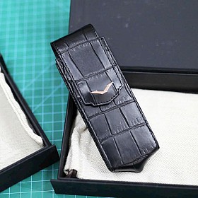 Bao Da Vertu Signature S Da Cá Sấu Đen Nắp Đứng